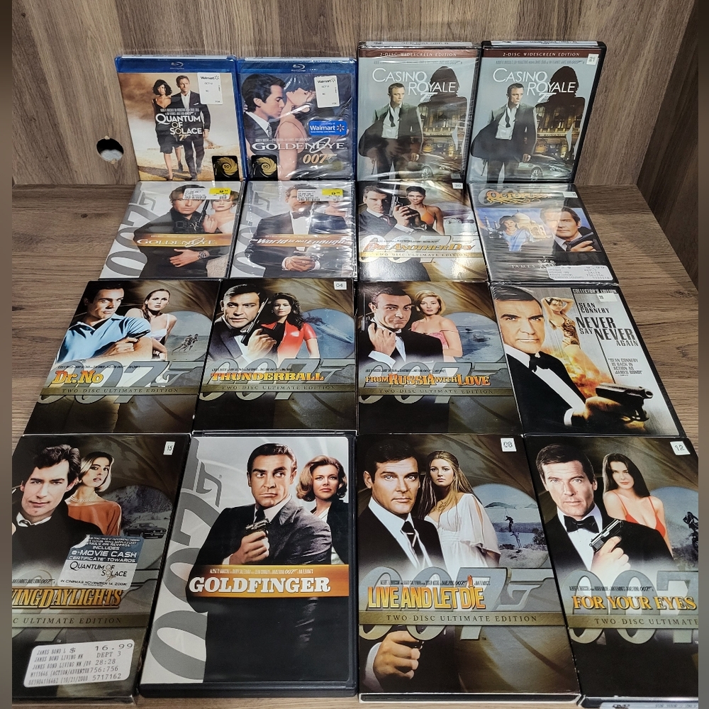 James Bond 007 lot of 16 dvds & Blue Ray's Half NEW